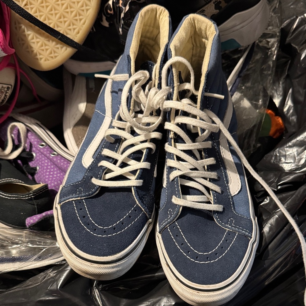 Vans Blue and White High-Top Sneakers